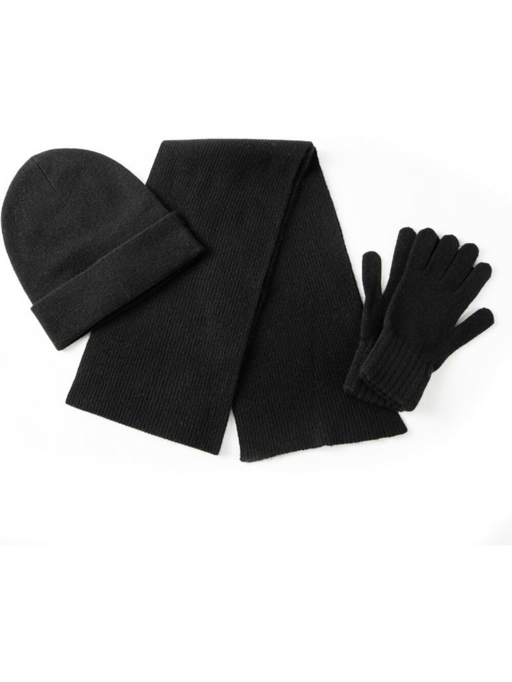 Cozy 3-Piece Cashmere Wool Set: Soft Ribbed Beanie, Gloves & Scarf Gift Box